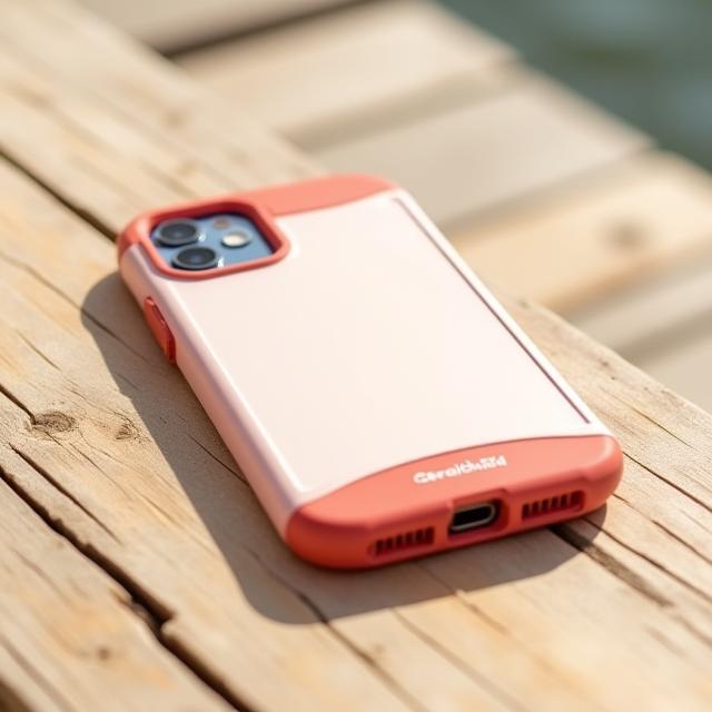 CoralShield Custom Case on sun-bleached timber